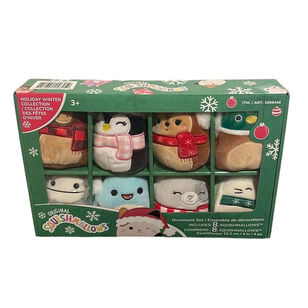 SQUISHMALLOWS 4” 2022 Holiday Winter Plush Ornament Set - 8PK. Elvita, Avery NEW - Picture 2 of 7